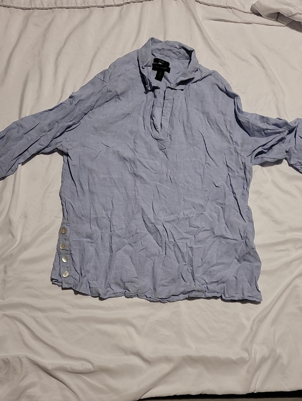Tahari Light Blue Linen Button-Accented Blouse